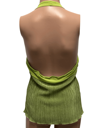 Flamingo Vintage Pleated with Crochet Detail Halter Top