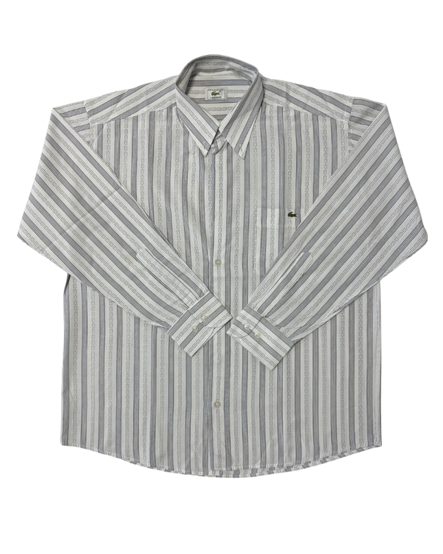 Lacoste Made in France Grey & Blue Striped Dress Shirt - XL