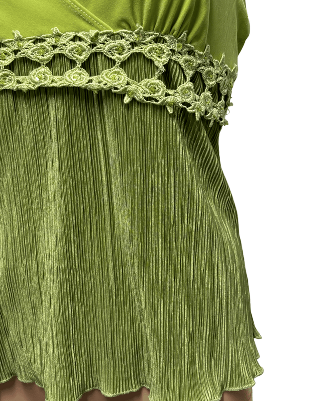 Flamingo Vintage Pleated with Crochet Detail Halter Top