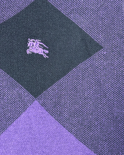 Burberry Brit Navy & Purple Argyle V-Neck Wool Sweater