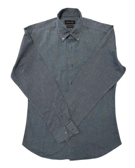 Massimo Dutti Tessuto Italiano Navy Blue Micro-Dot Shirt - M
