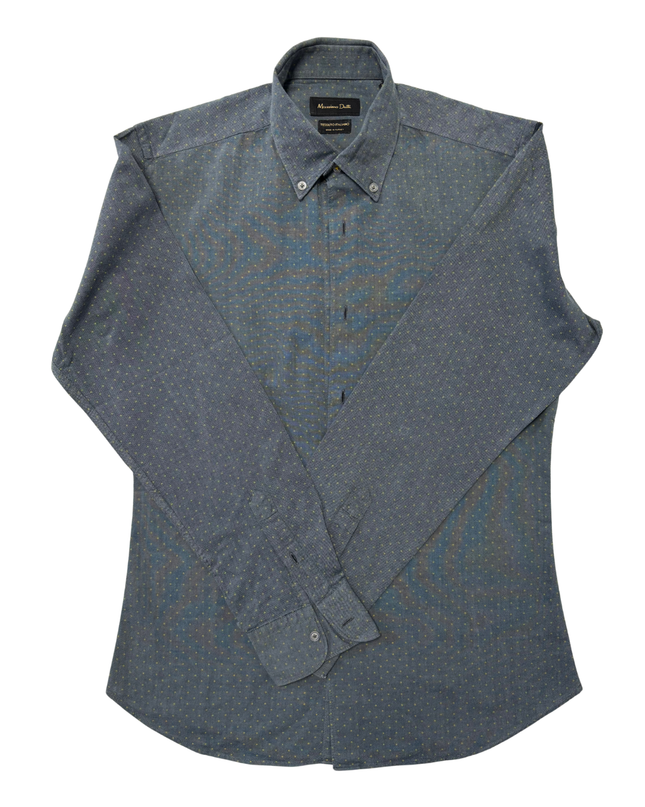 Massimo Dutti Tessuto Italiano Navy Blue Micro-Dot Shirt - M