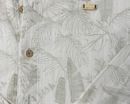 U.S. Polo Assn. Regular Fit Beige Tropical Print Long Sleeve Banded Collar Shirt