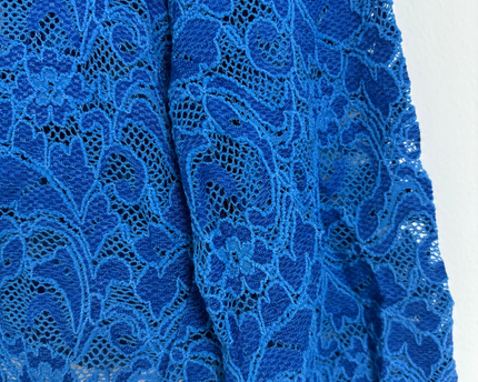 Luc Fontaine Royal Blue Floral Lace Cropped Bolero Jacket - XS