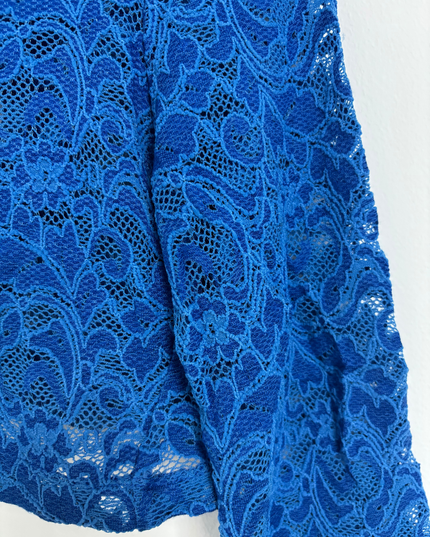 Luc Fontaine Royal Blue Floral Lace Cropped Bolero Jacket - XS