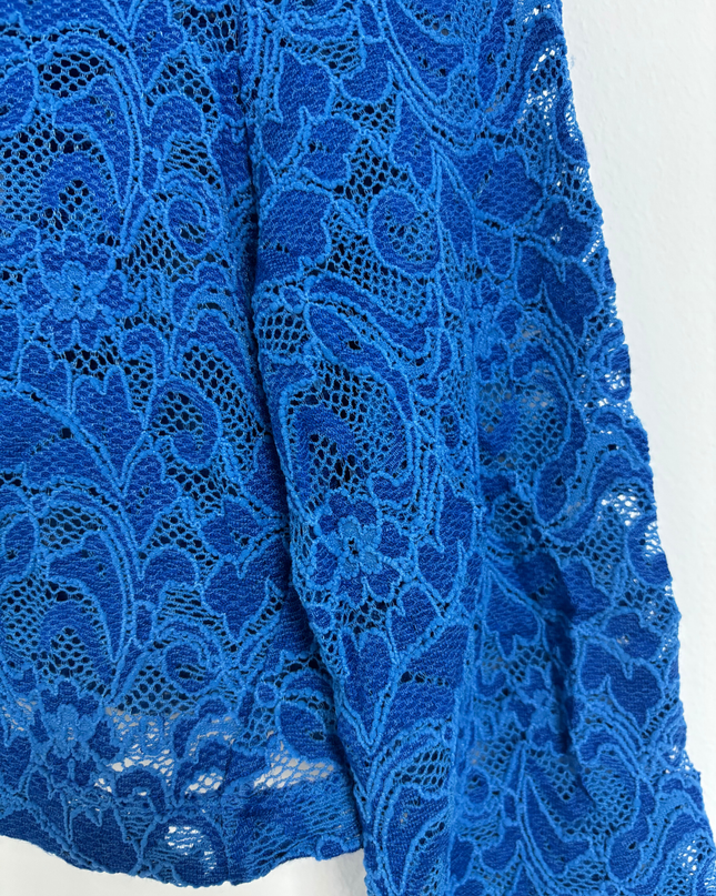 Luc Fontaine Royal Blue Floral Lace Cropped Bolero Jacket - XS