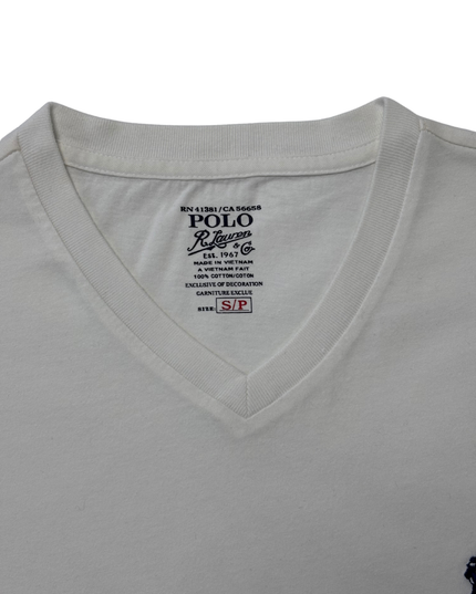 Ralph Lauren Navy Pony White V-Neck Cotton T-Shirt - M