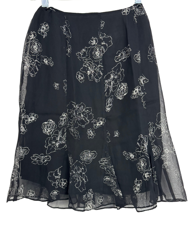Kathie Lee Collection Black & White Floral A-Line Midi Skirt - XS | Waist: 25"