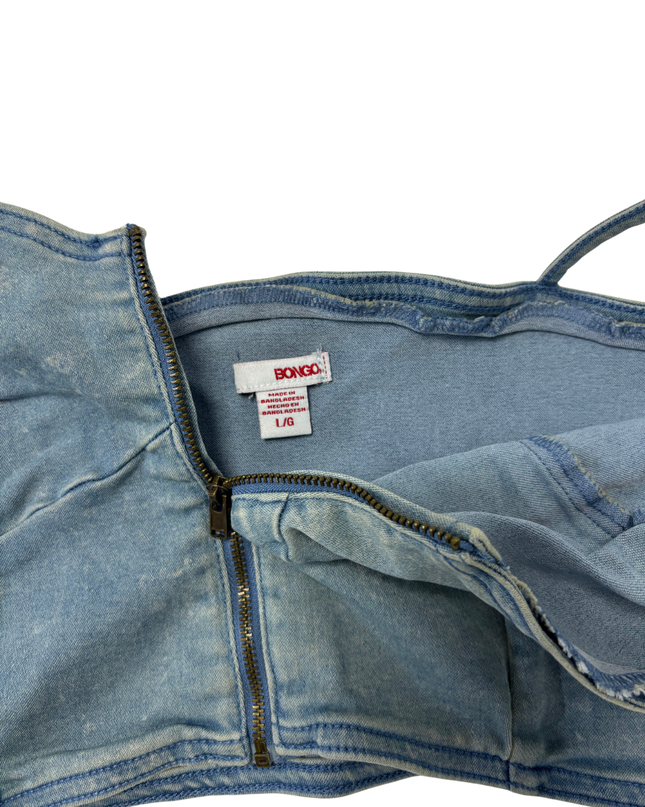 Bongo Blue Denim Zip-Front Bustier Crop Top - XS