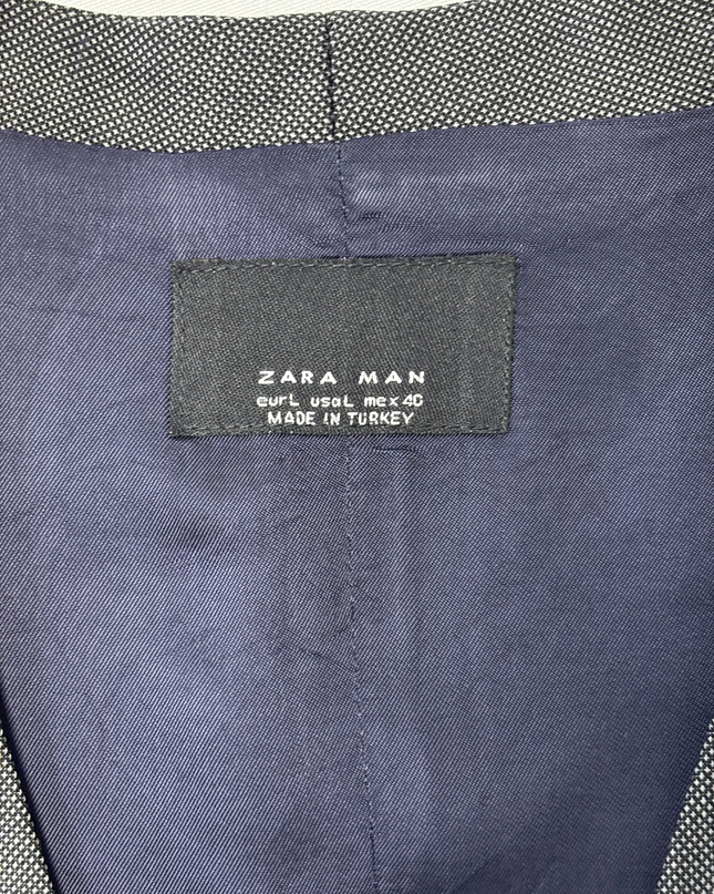 ZARA MAN Charcoal Grey Micro-Check Tailored Waistcoat
