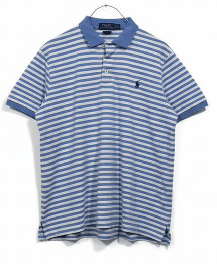 Ralph Lauren Custom Slim Fit Striped Blue & White Mesh Polo Shirt