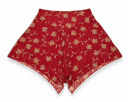 Red Floral Asymmetrical Handkerchief Hem Vintage Boho Style Skirt