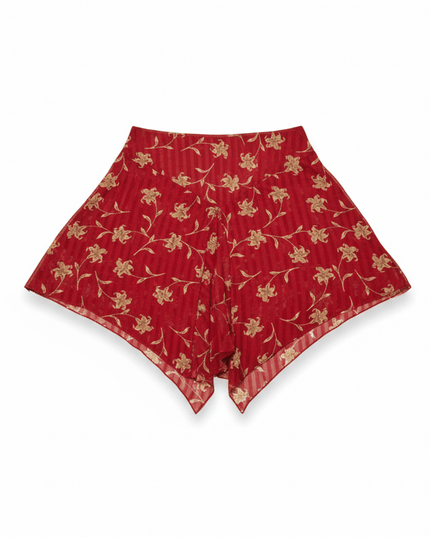 Red Floral Asymmetrical Handkerchief Hem Vintage Boho Style Skirt