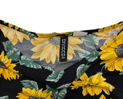 H&M Divided Sunflower Print Black Spaghetti Strap Cami Top - M