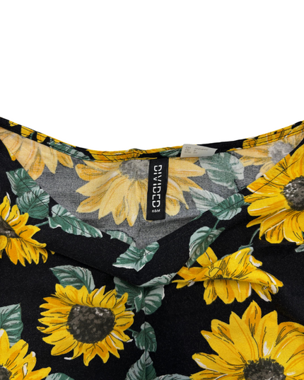 H&M Divided Sunflower Print Black Spaghetti Strap Cami Top - M