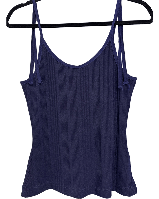 MNG Suit Navy Blue Ribbed Tie-Strap Knit Camisole Top