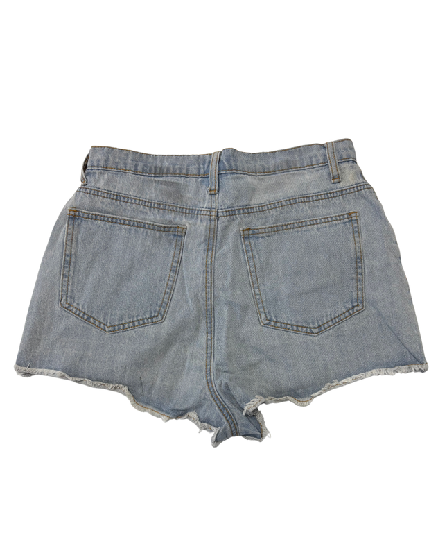 PrettyLittleThing High-Waist Distressed Light Blue Denim Shorts - S | Waist: 28"
