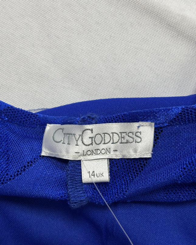 City Goddess Royal Blue Chevron Bell Sleeve Mini Dress | With Tag