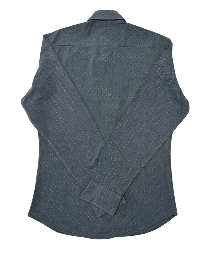 Massimo Dutti Tessuto Italiano Navy Blue Micro-Dot Shirt - M