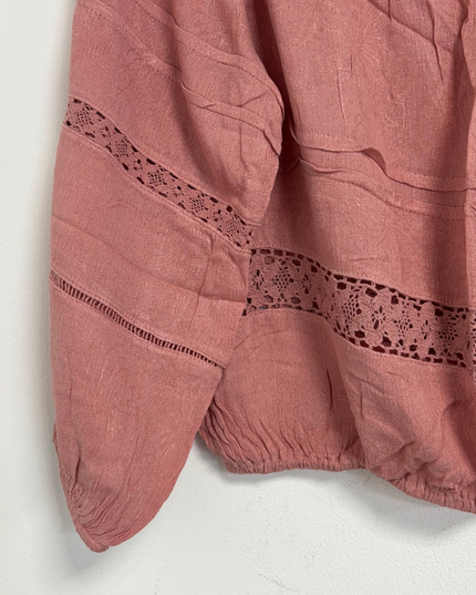 Aéropostale Blush Pink Lace-Panel Off-Shoulder Peasant Top