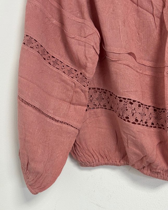 Aéropostale Blush Pink Lace-Panel Off-Shoulder Peasant Top