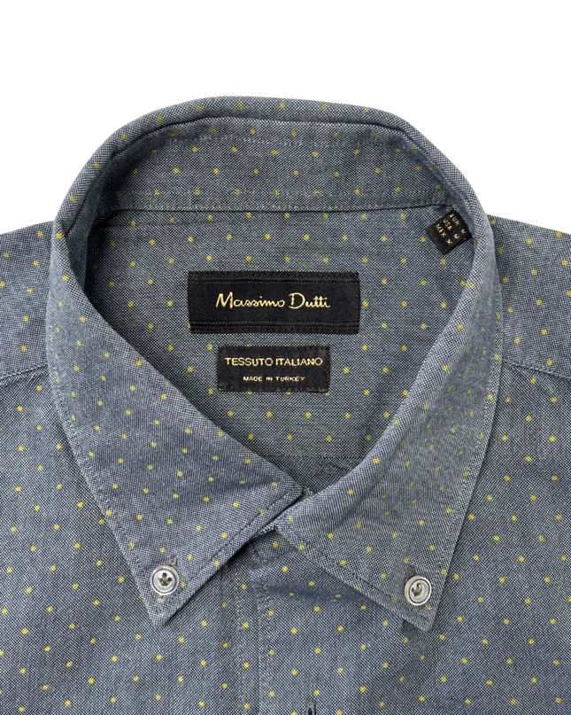 Massimo Dutti Tessuto Italiano Navy Blue Micro-Dot Shirt - M