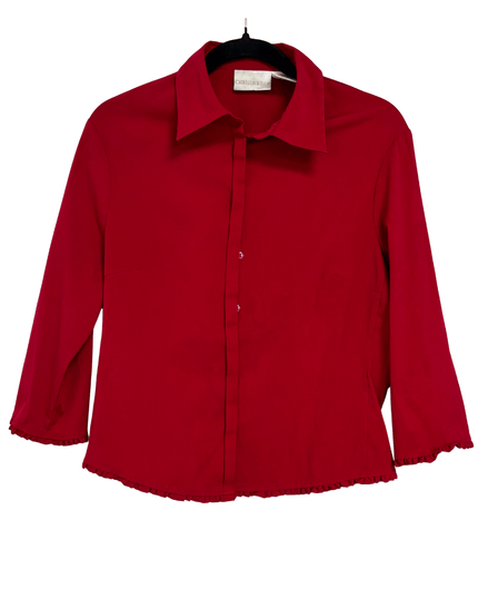 Christie & Jill Ruffle Trim Button-Up Red Blouse