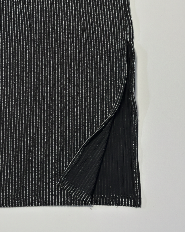 H&M Black Metallic Striped Ribbed Midi Skirt