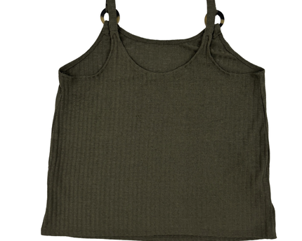 Suzy Shier Olive Green Ribbed Ring Strap Tank Top - XS