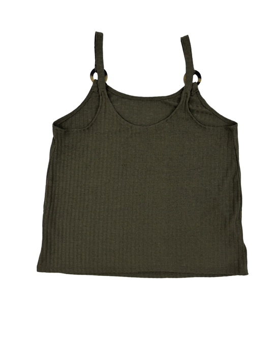 Suzy Shier Olive Green Ribbed Ring Strap Tank Top - XS