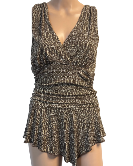 Studio 1940 Brown Abstract Animal Print Ruched Mini Dress - XS