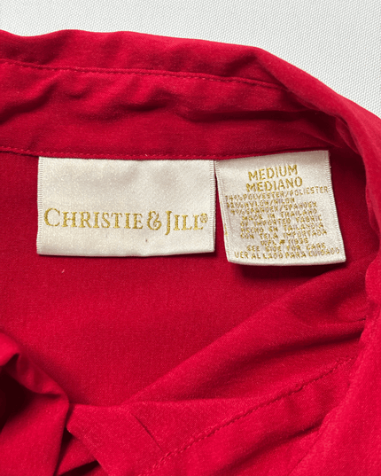 Christie & Jill Ruffle Trim Button-Up Red Blouse