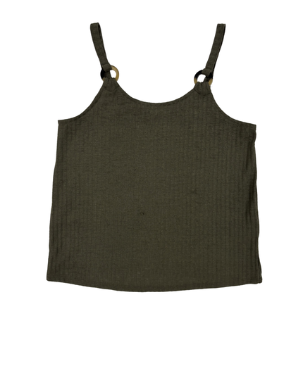 Suzy Shier Olive Green Ribbed Ring Strap Tank Top - XS