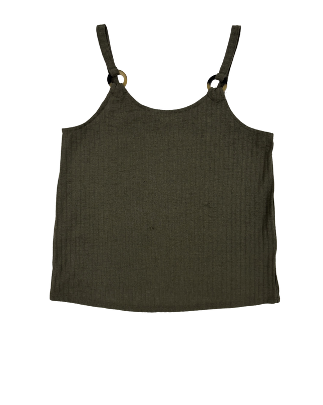 Suzy Shier Olive Green Ribbed Ring Strap Tank Top - XS