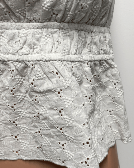 Urban Romantics White Eyelet Embroidered Cotton Peplum Top