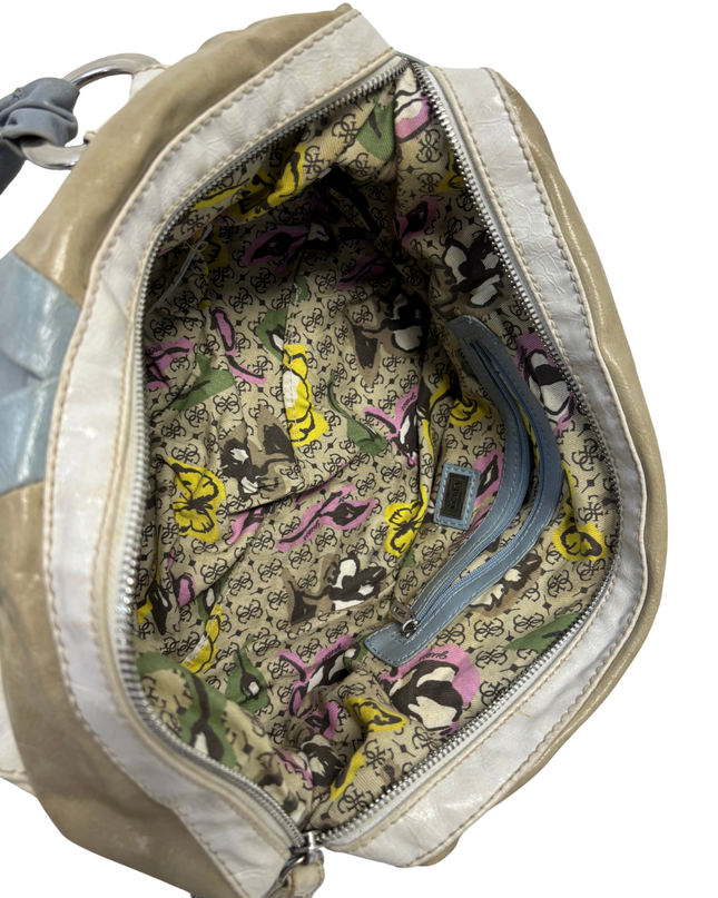 GUESS Y2K Tri-Color Patchwork & Floral Lining Bowler Satchel Bag