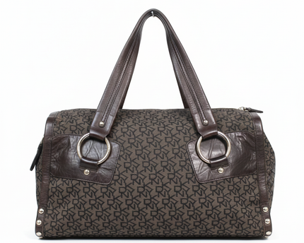 DKNY Brown Monogram Canvas and Leather Satchel Bag