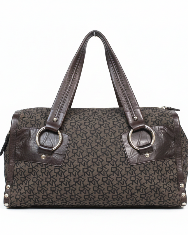 DKNY Brown Monogram Canvas and Leather Satchel Bag