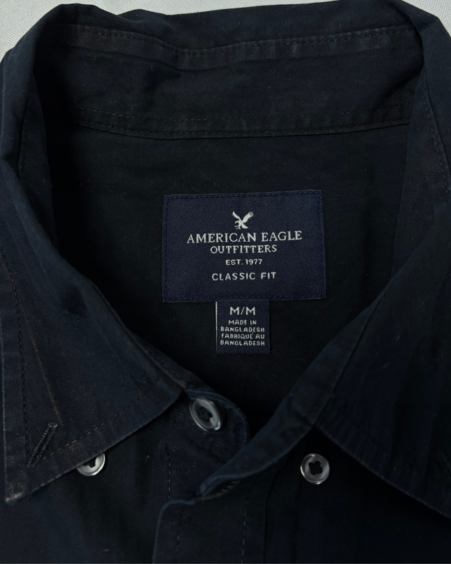 American Eagle Outfitters Classic Fit Black Cotton Button-Up Shirt
