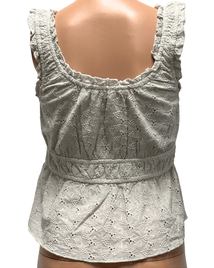 Urban Romantics White Eyelet Embroidered Cotton Peplum Top