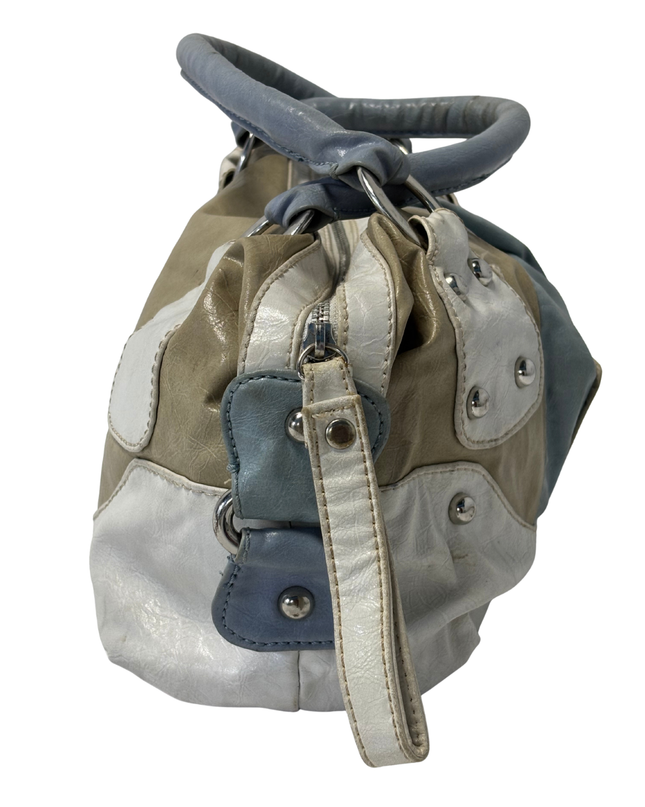 GUESS Y2K Tri-Color Patchwork & Floral Lining Bowler Satchel Bag