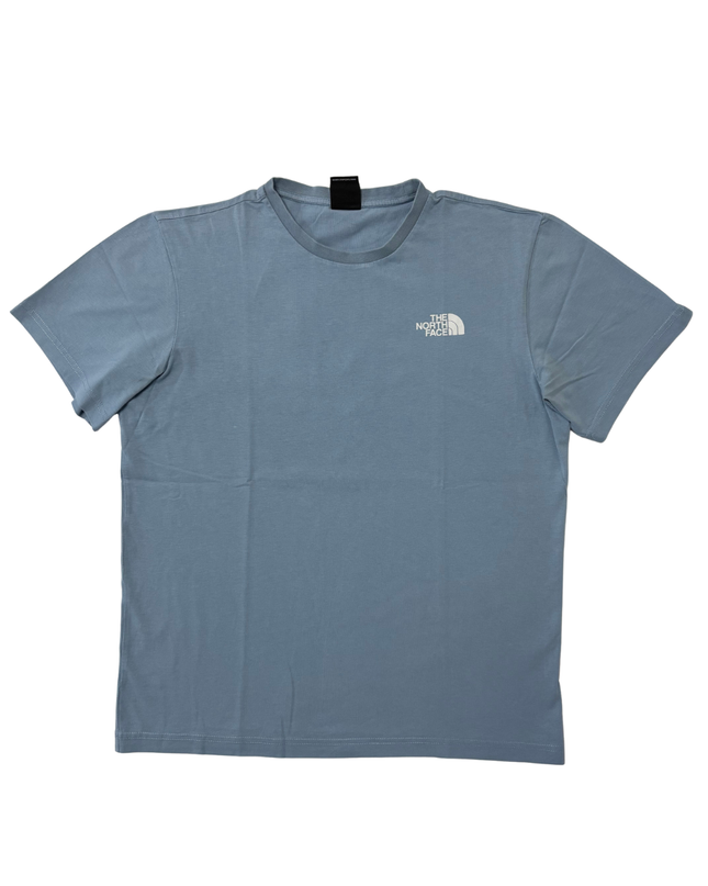 The North Face Light Blue Box Logo "Never Stop Exploring" T-Shirt - M
