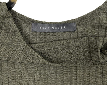 Suzy Shier Olive Green Ribbed Ring Strap Tank Top - XS