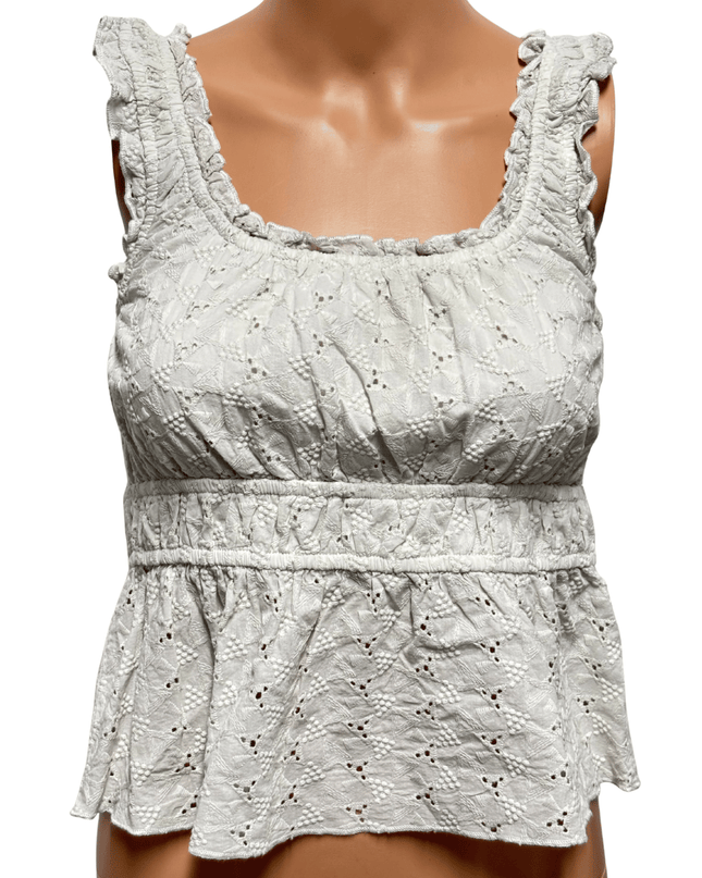 Urban Romantics White Eyelet Embroidered Cotton Peplum Top