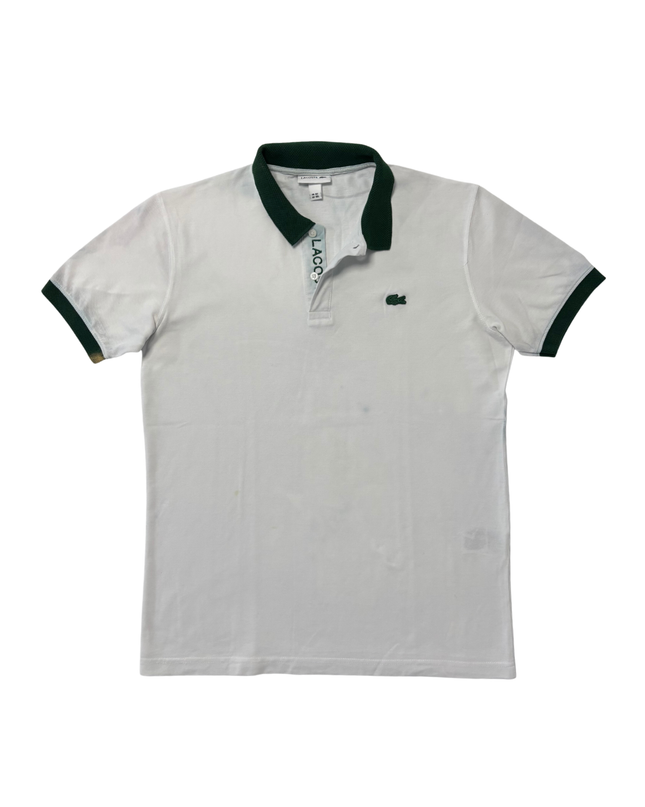 Lacoste White & Forest Green Signature Logo Cotton Polo Shirt - M