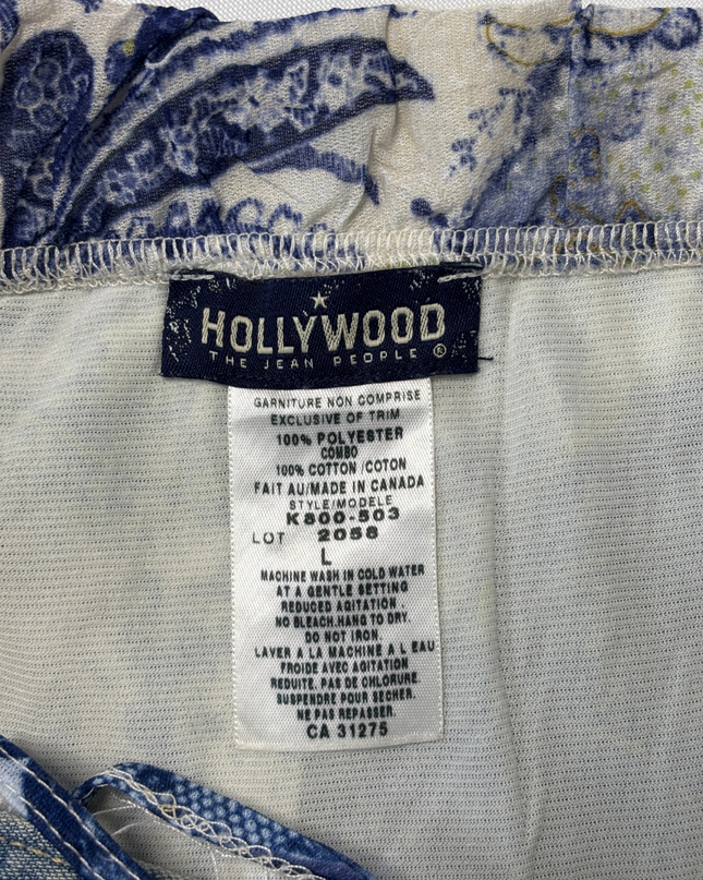 Hollywood The Jean People Denim Waist Paisley Ruffle Mini Skirt - XS | Waist: 13.3"