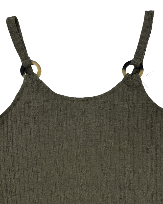 Suzy Shier Olive Green Ribbed Ring Strap Tank Top - XS