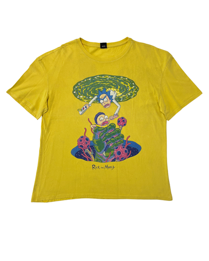 Rick and Morty Portal Adventure Yellow Graphic Cartoon T-Shirt - L
