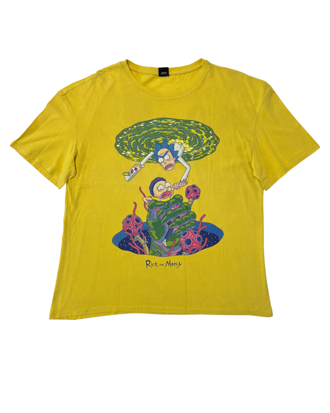 Rick and Morty Portal Adventure Yellow Graphic Cartoon T-Shirt - L