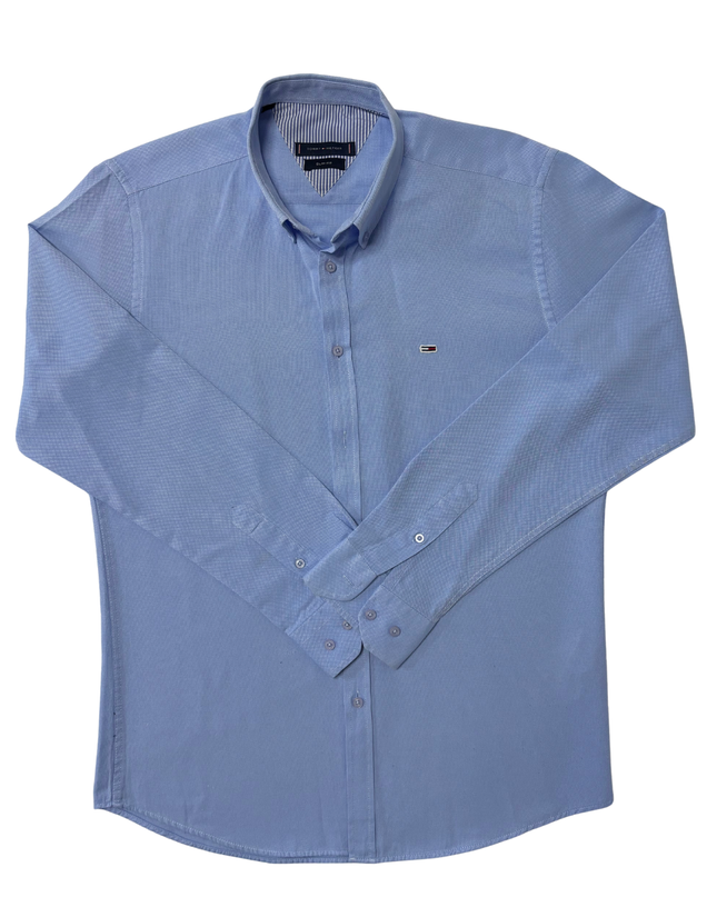 Tommy Hilfiger Slim Fit Micro-Check Light Blue Shirt